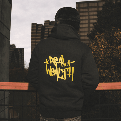 Black & Yellow – Spray Paint Graffiti Hoodie - Real Wealth Club